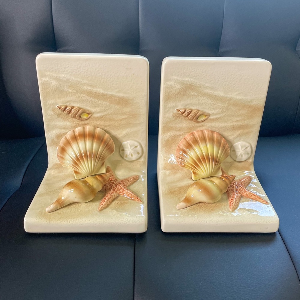 VINTAGE! OTAGIRI Japan Porcelain Sea Shells On The Sea Shore Beach Bookends
